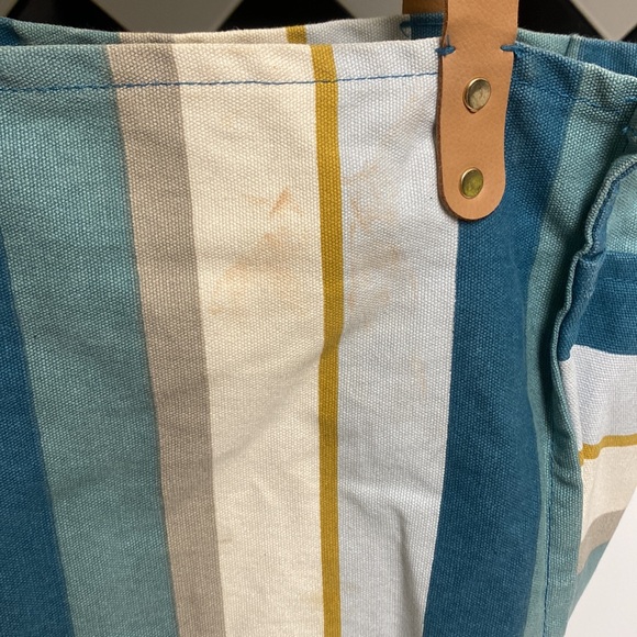 FEED Projects Canvas Market Tote Sea Blue Shopping Leather Straps Bag - Picture 12 of 16